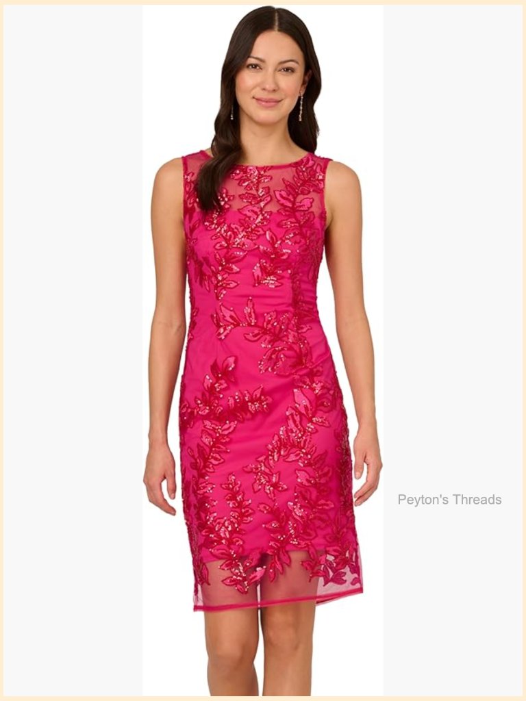 Sequin Embellished Sheath Cocktail Dress With Mesh Overlay